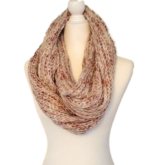 Hand Crafted Accessories - 10" x 30" handmade soft pink cream taupe infinity scarf